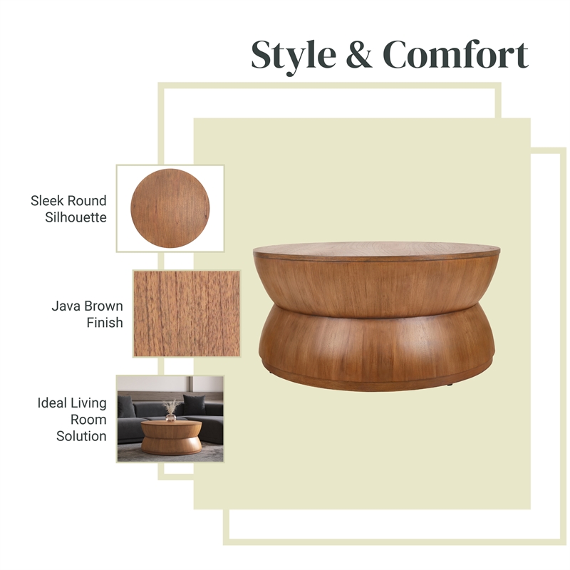 NPD Furniture Bernie Round Wood Coffee Table in Java Brown