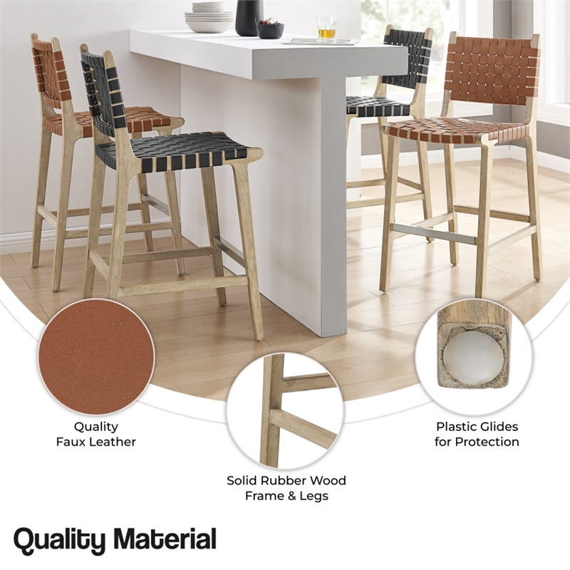 NPD Furniture Marco Faux Leather Counter Stool Drift Wood Frame in Brown