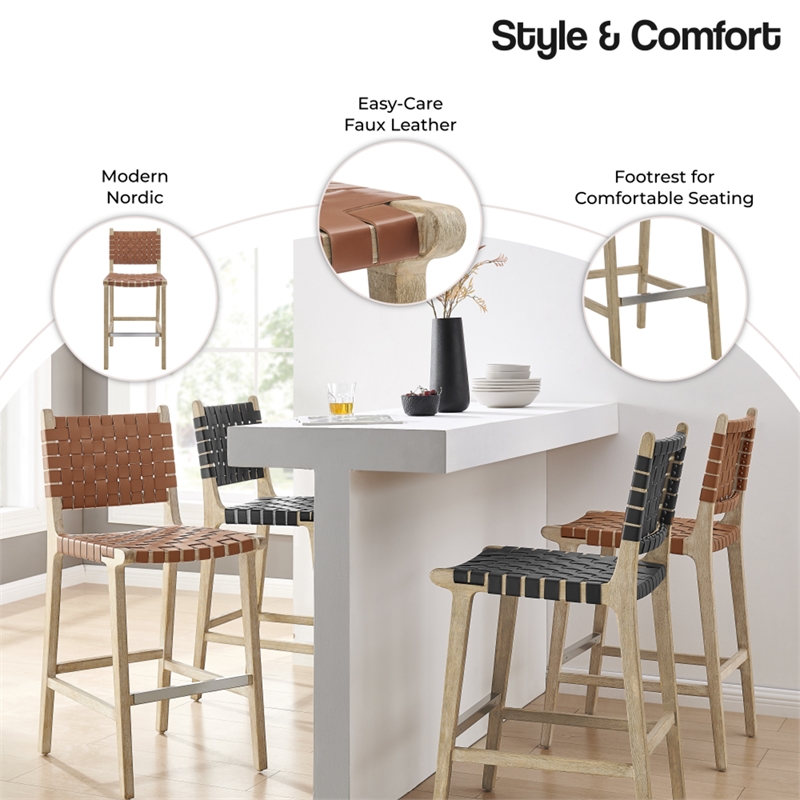 NPD Furniture Marco Faux Leather Counter Stool Drift Wood Frame in Brown