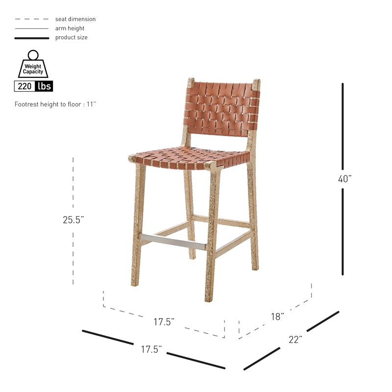NPD Furniture Marco Faux Leather Counter Stool Drift Wood Frame in Brown
