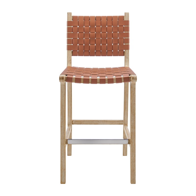 NPD Furniture Marco Faux Leather Counter Stool Drift Wood Frame in Brown