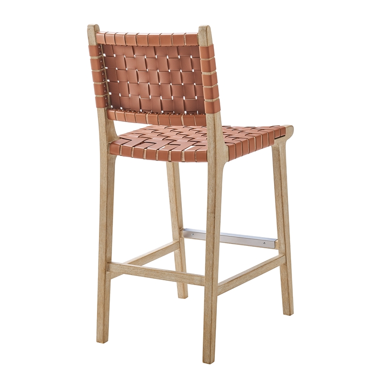 NPD Furniture Marco Faux Leather Counter Stool Drift Wood Frame in Brown