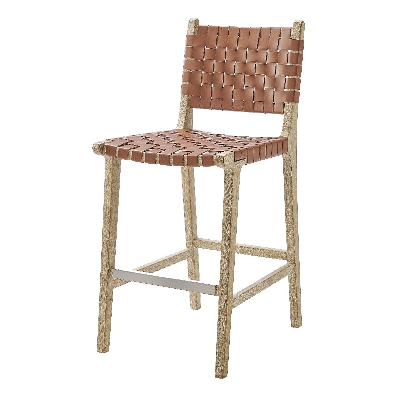 NPD Furniture Marco Faux Leather Counter Stool Drift Wood Frame in Brown