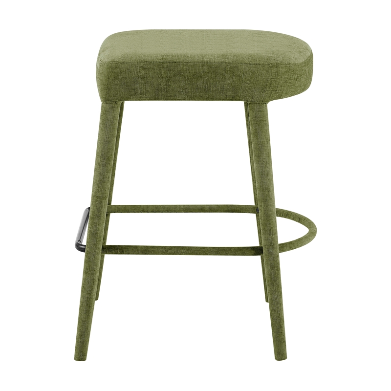 NPD Furniture Rylee KD Chenille Backless Counter Stool in Green (Set of 2)