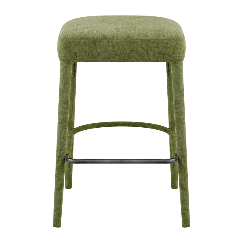 NPD Furniture Rylee KD Chenille Backless Counter Stool in Green (Set of 2)