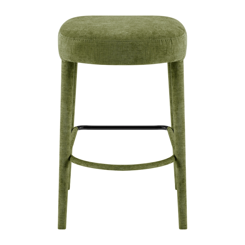 NPD Furniture Rylee KD Chenille Backless Counter Stool in Green (Set of 2)