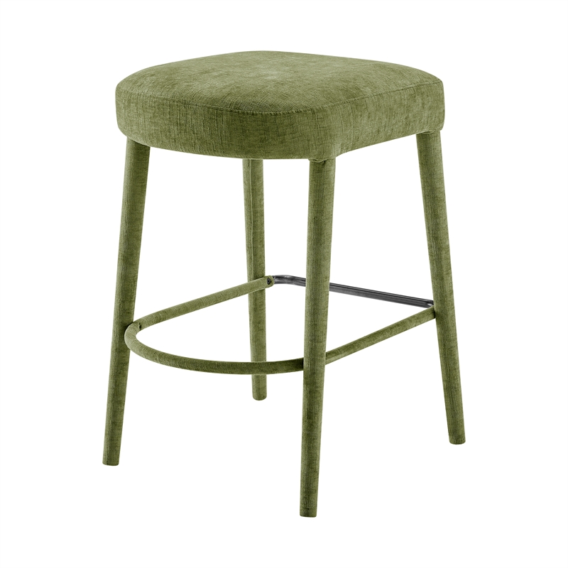 NPD Furniture Rylee KD Chenille Backless Counter Stool in Green (Set of 2)