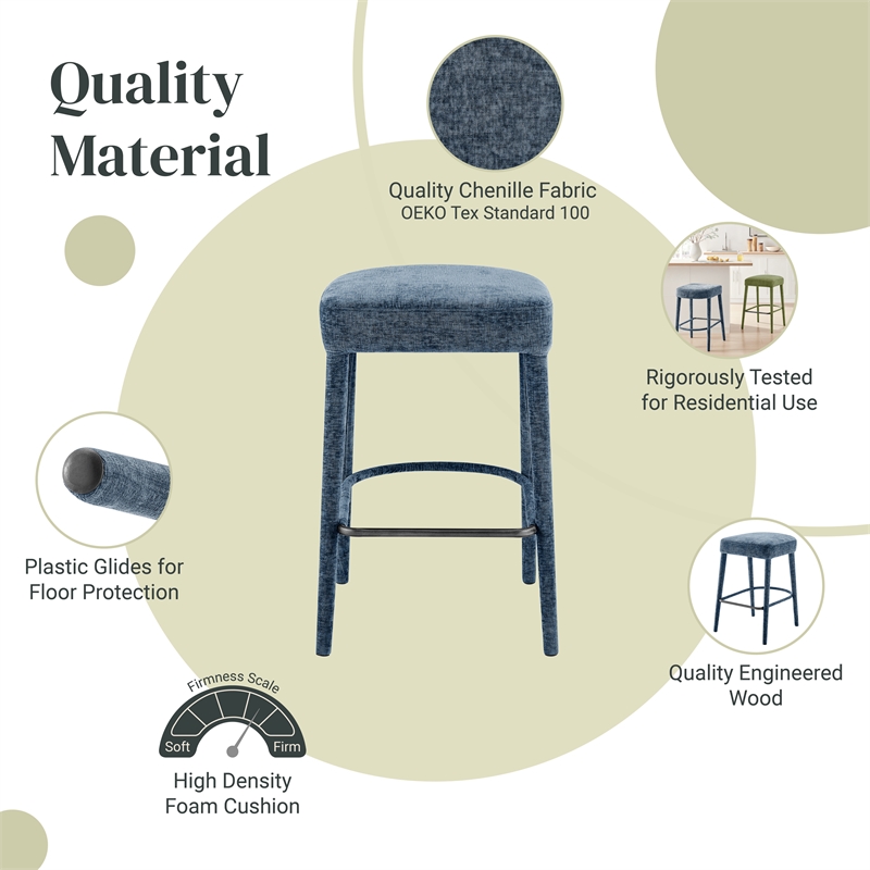 NPD Furniture Rylee KD Chenille Backless Counter Stool in Blue (Set of 2)