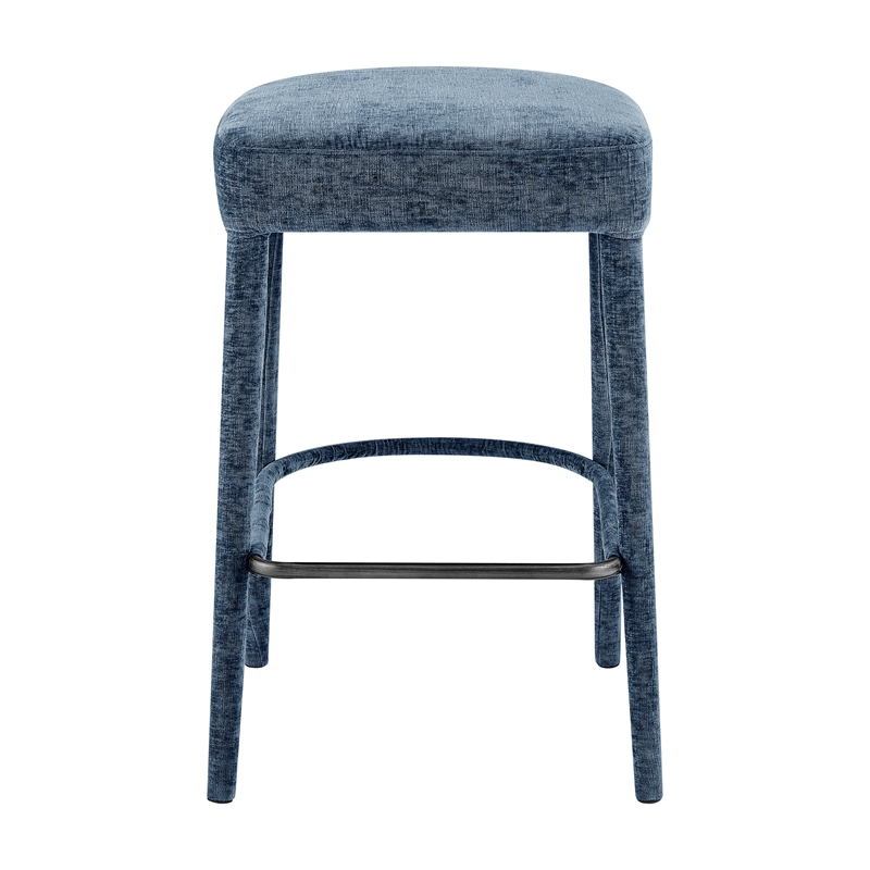 NPD Furniture Rylee KD Chenille Backless Counter Stool in Blue (Set of 2)