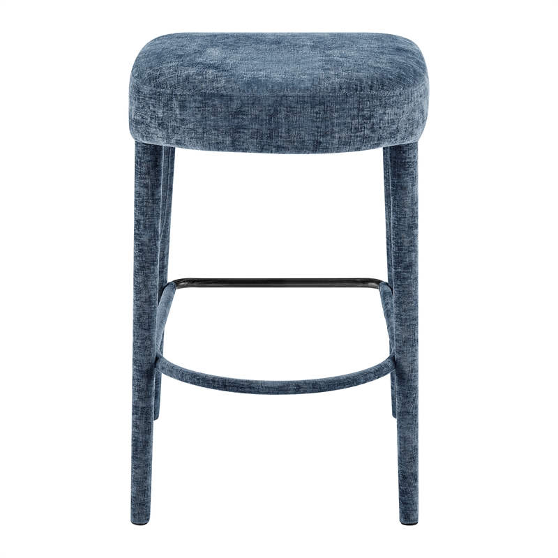 NPD Furniture Rylee KD Chenille Backless Counter Stool in Blue (Set of 2)