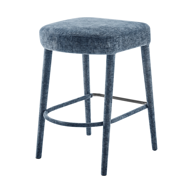 NPD Furniture Rylee KD Chenille Backless Counter Stool in Blue (Set of 2)