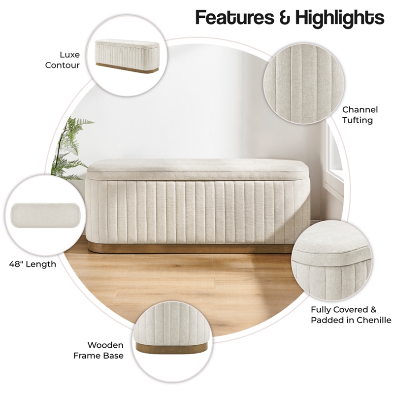 NPD Furniture Clinton Chenille Storage Bench in Seneca Beige