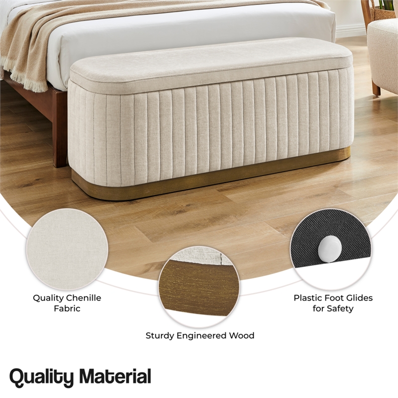 NPD Furniture Clinton Chenille Storage Bench in Seneca Beige