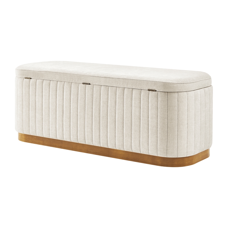 NPD Furniture Clinton Chenille Storage Bench in Seneca Beige