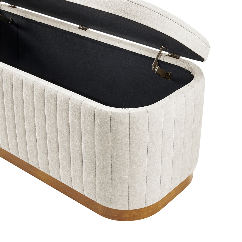 NPD Furniture Clinton Chenille Storage Bench in Seneca Beige