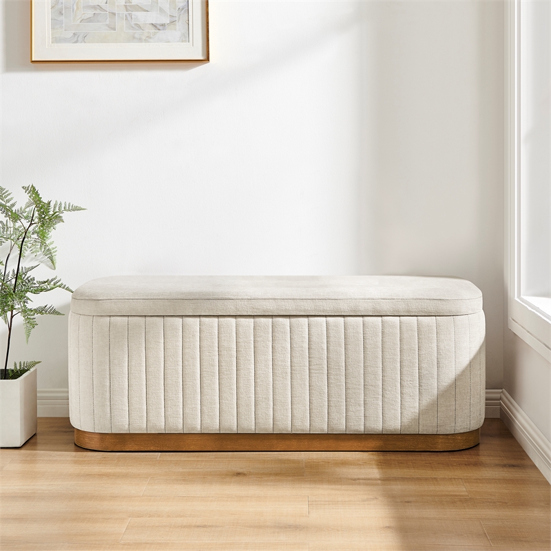 NPD Furniture Clinton Chenille Storage Bench in Seneca Beige