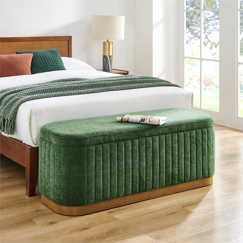 NPD Furniture Clinton Chenille Storage Bench in Seneca Green