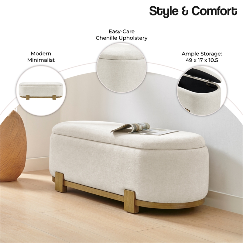 NPD Furniture Ayleen Chenille Storage Bench in Seneca Beige