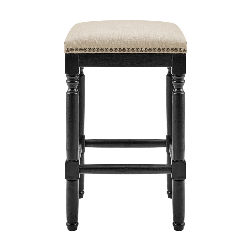 NPD Furniture Ernie KD Linen Counter Stool Black Wood Legs (Set of 2)