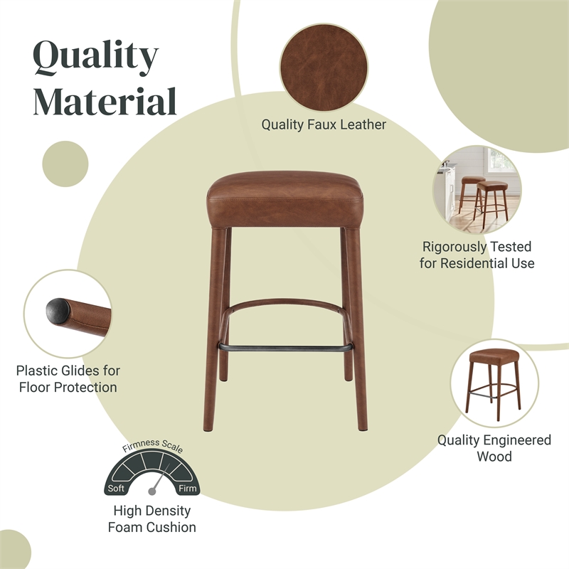 NPD Furniture Rylee KD Faux Leather Backless Counter Stool (Set of 2)