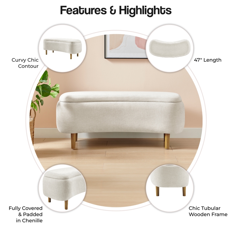 NPD Furniture Leony Chenille Storage Bench in Seneca Beige