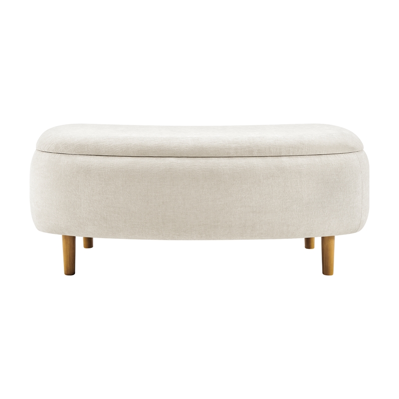NPD Furniture Leony Chenille Storage Bench in Seneca Beige