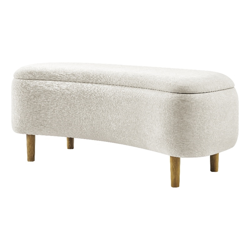 NPD Furniture Leony Chenille Storage Bench in Seneca Beige