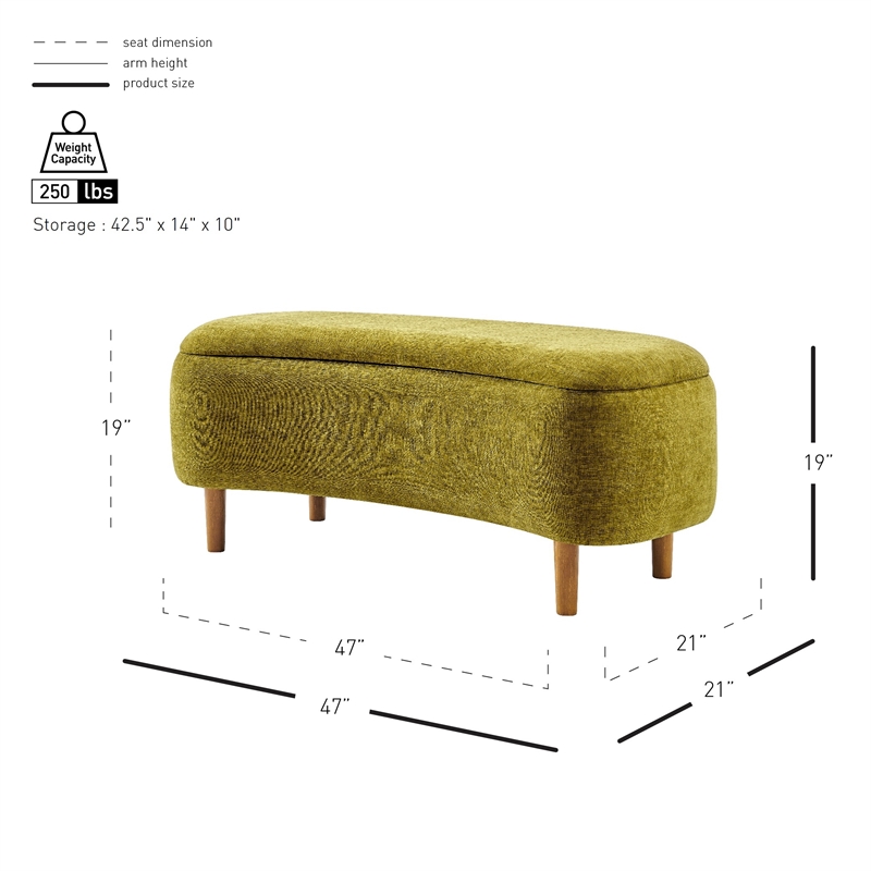 NPD Furniture Leony Chenille Storage Bench in Seneca Olive