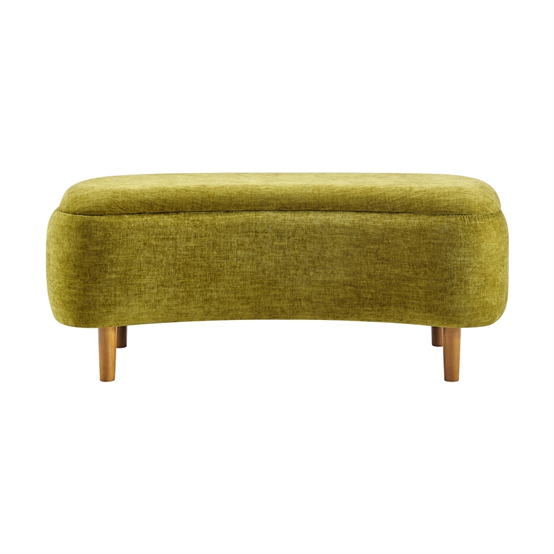 NPD Furniture Leony Chenille Storage Bench in Seneca Olive