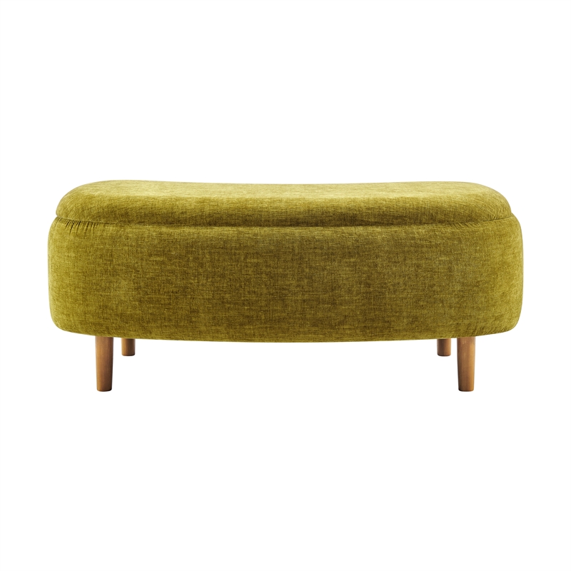 NPD Furniture Leony Chenille Storage Bench in Seneca Olive
