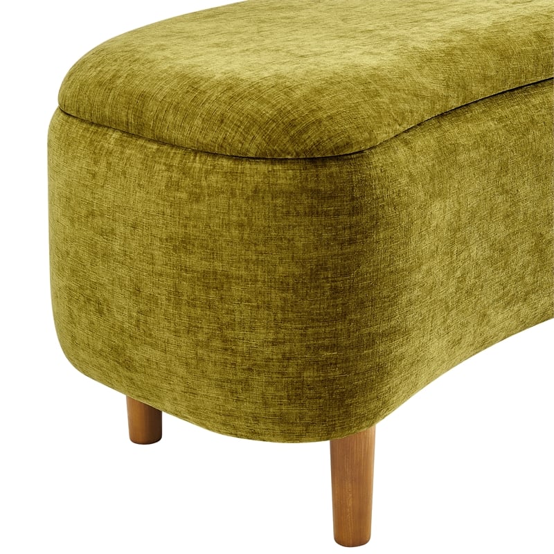 NPD Furniture Leony Chenille Storage Bench in Seneca Olive