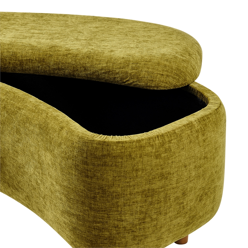 NPD Furniture Leony Chenille Storage Bench in Seneca Olive