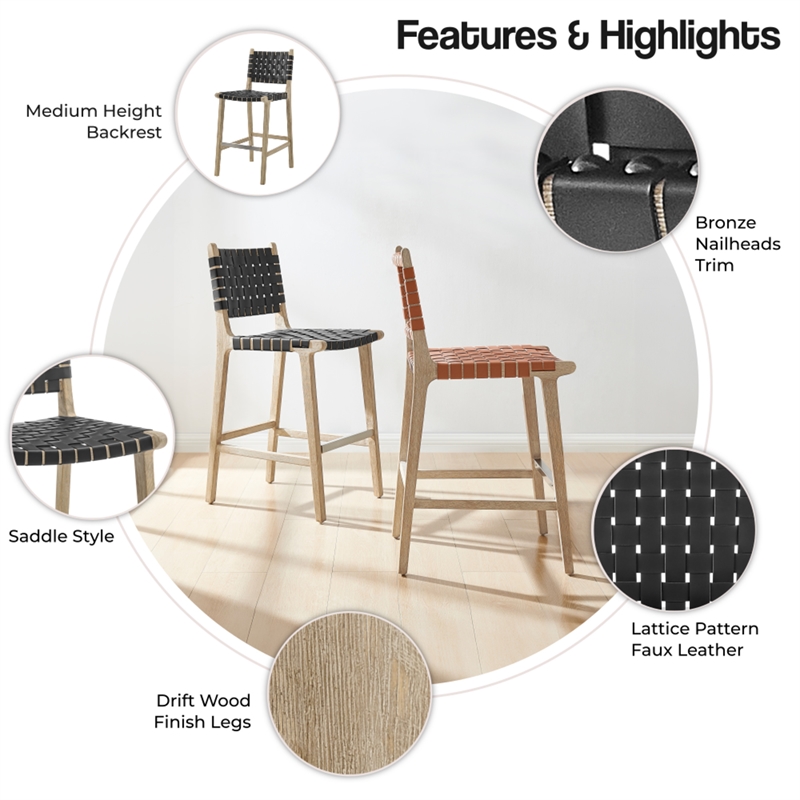 NPD Furniture Marco Faux Leather Counter Stool Drift Wood Frame in Black