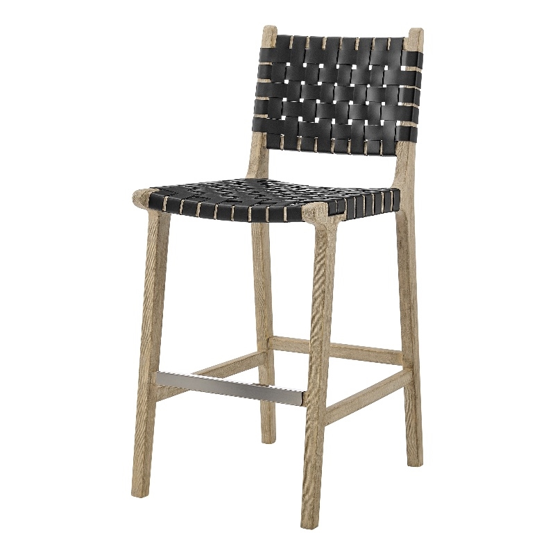 NPD Furniture Marco Faux Leather Counter Stool Drift Wood Frame in Black