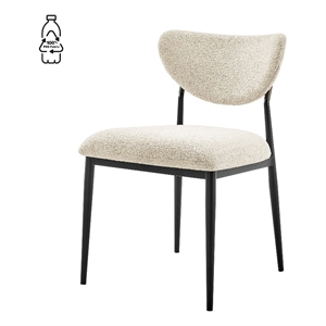 NPD Furniture Zoey KD Boucle Dining Side Chair Black Legs in Beige Set of 2