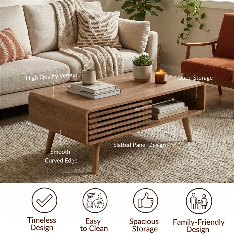 NPD Furniture Wilson Slat Coffee Table in Terra Oak