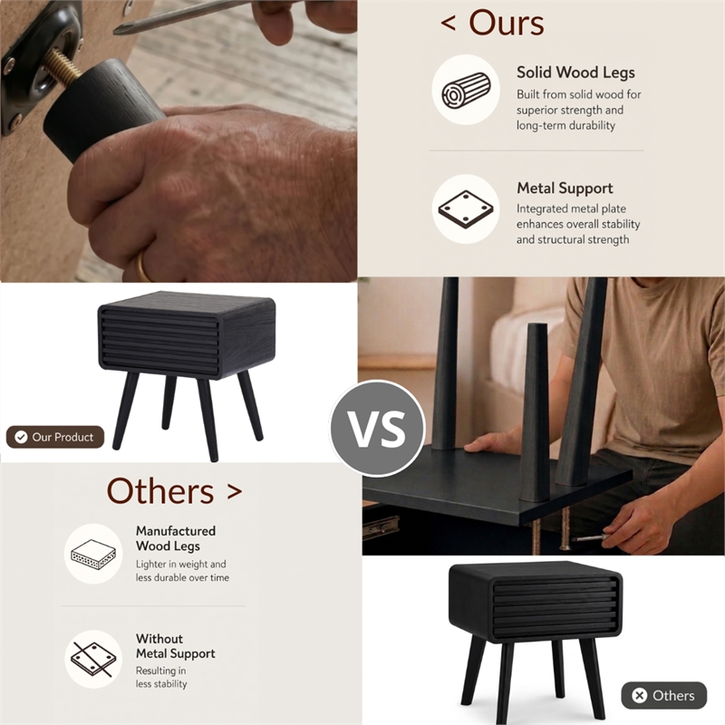 NPD Furniture Wilson Slat Side/End Table in Black