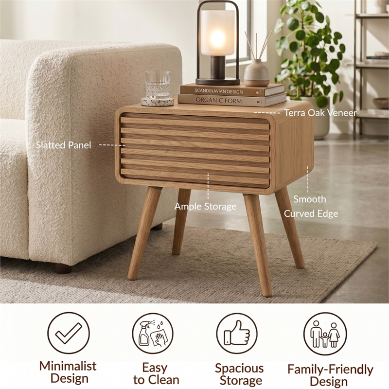 NPD Furniture Wilson Slat Side/End Table in Terra Oak