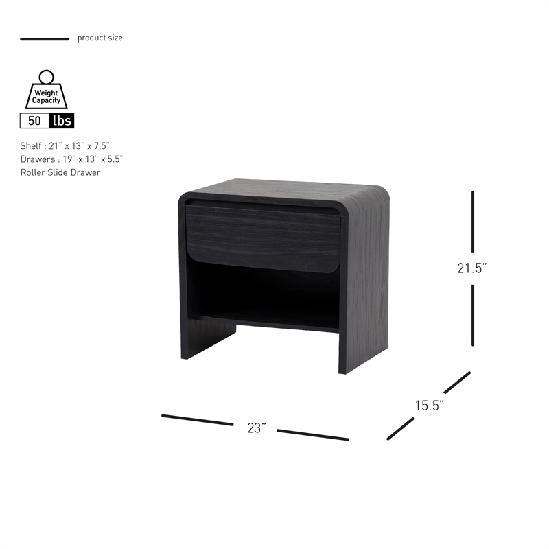 NPD Furniture Delmare Side/End Table w/ 1 Drawer in Black