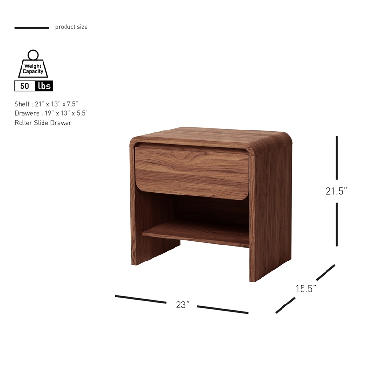 NPD Furniture Delmare Side/End Table w/ 1 Drawer in Walnut