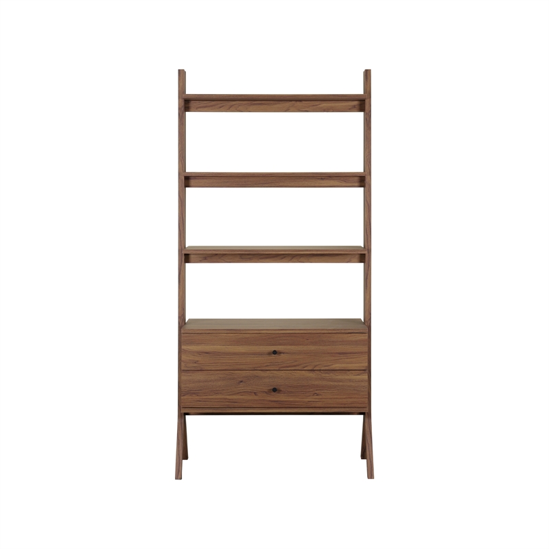 NPD Furniture Lynchburg KD Bookshelf 2 Drawers in Walnut