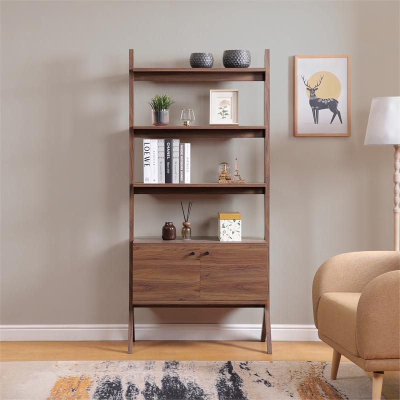 NPD Furniture Lynchburg KD Bookshelf 2 Doors in Walnut