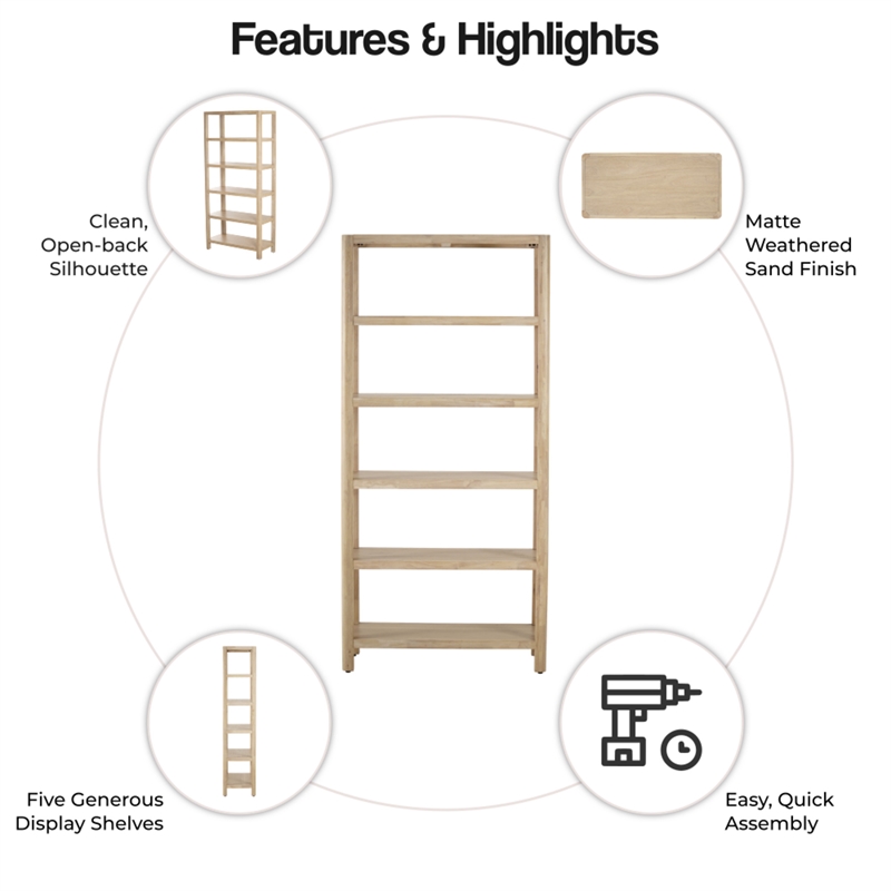 NPD Furniture Trevin KD 5-Tier Bookcase in Weathered Sand