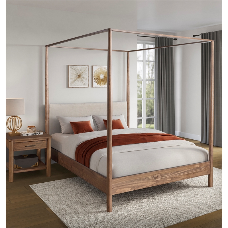 NPD Furniture Bloomfield KD Queen Canopy Bed Set in Dark Walnut