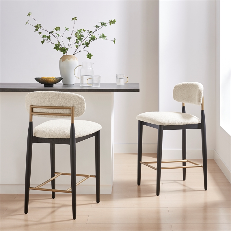 NPD Furniture Verna Boucle Counter Stool Black Frame in Palladian Beige