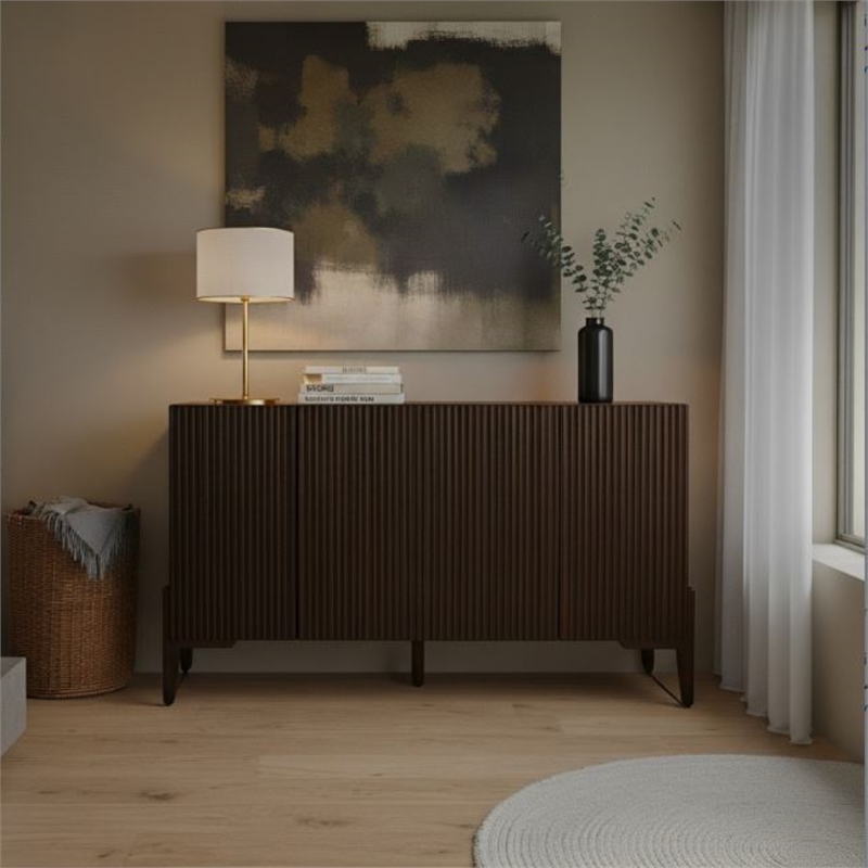 New Pacific Direct Baylor KD Sideboard 4 Doors in Dark Brown