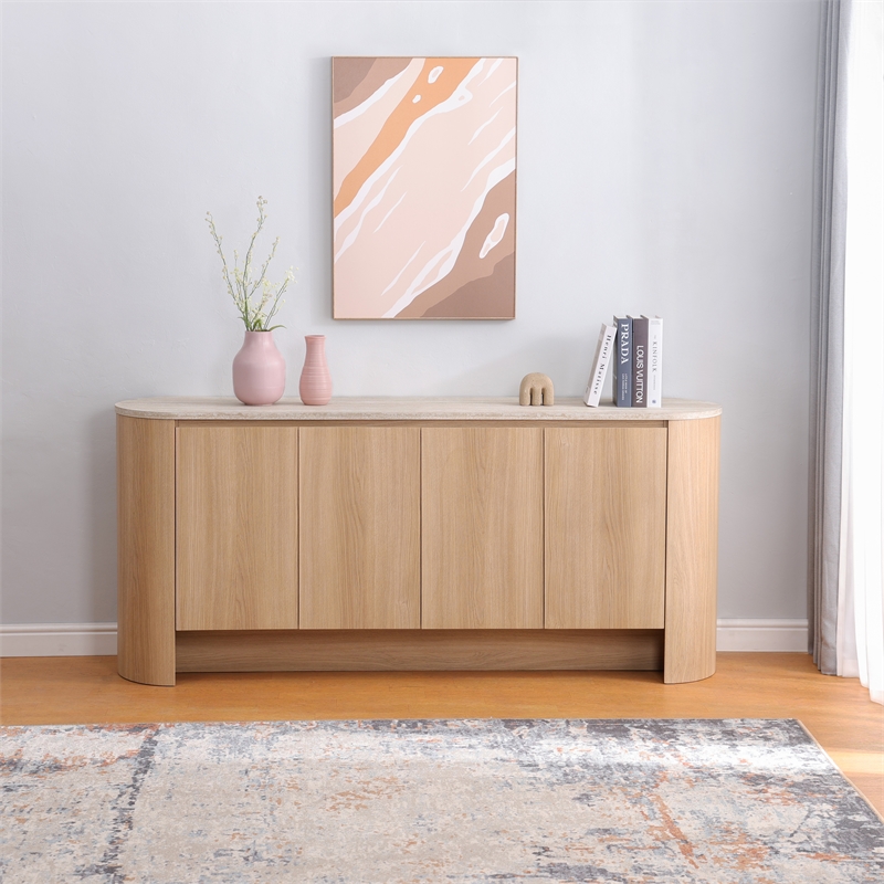 NPD Furniture Baron KD Sideboard 4 Doors in Travertine/Light Oak