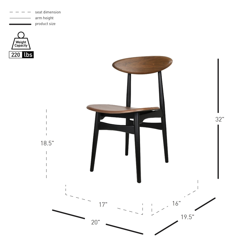 NPD Furniture Maglio Dining Side Chair in Black/Walnut Set of 2