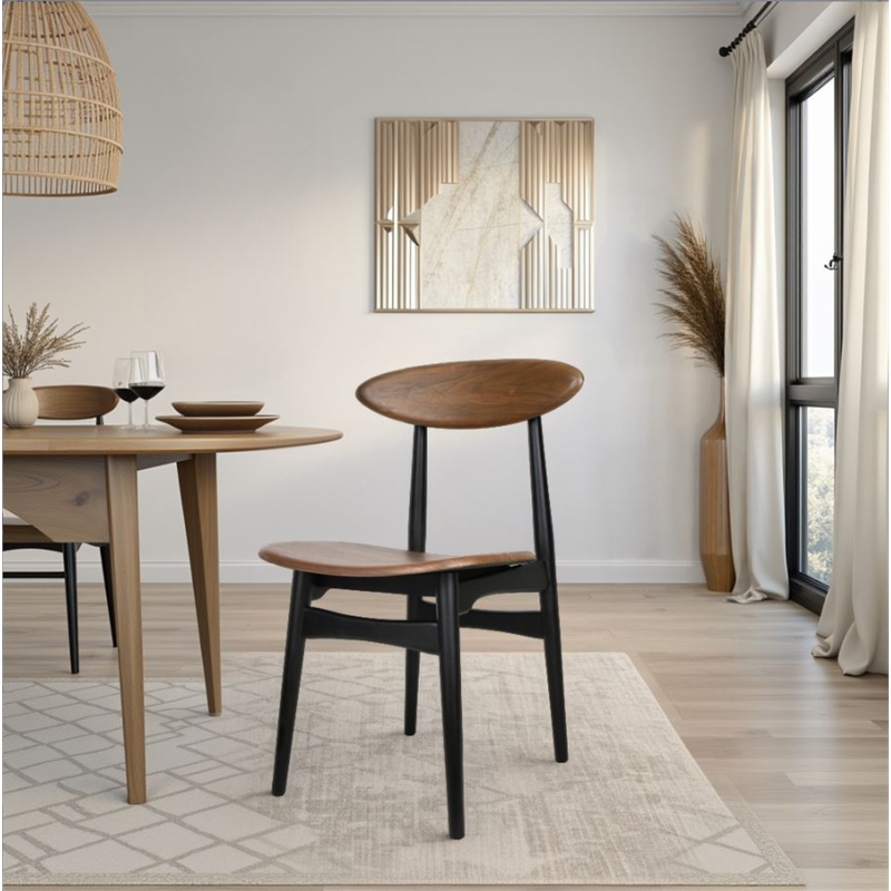 NPD Furniture Maglio Dining Side Chair in Black/Walnut Set of 2