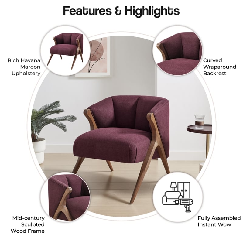 NPD Furniture Florence Fabric Accent Chair Brown Legs in Havana Maroon